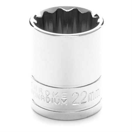 PERFORMANCE TOOL Chrome Socket, 1/2" Drive, 22mm, 12 Point, Shallow W32822